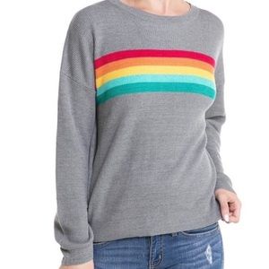 Wild Honey rainbow ribbed gray sweater.  Long sleeve 50%rayon/50%cotton, size M